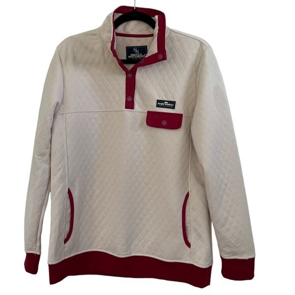 SIMPLY SOUTHERN Cream Red Quilted 1/4 Snap Pullover Sweatshirt Size Medium - Picture 1 of 8